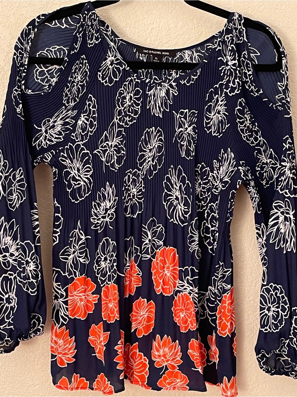 Zac & Rachel Navy Floral Cold-Shoulder Top with Coral Accents